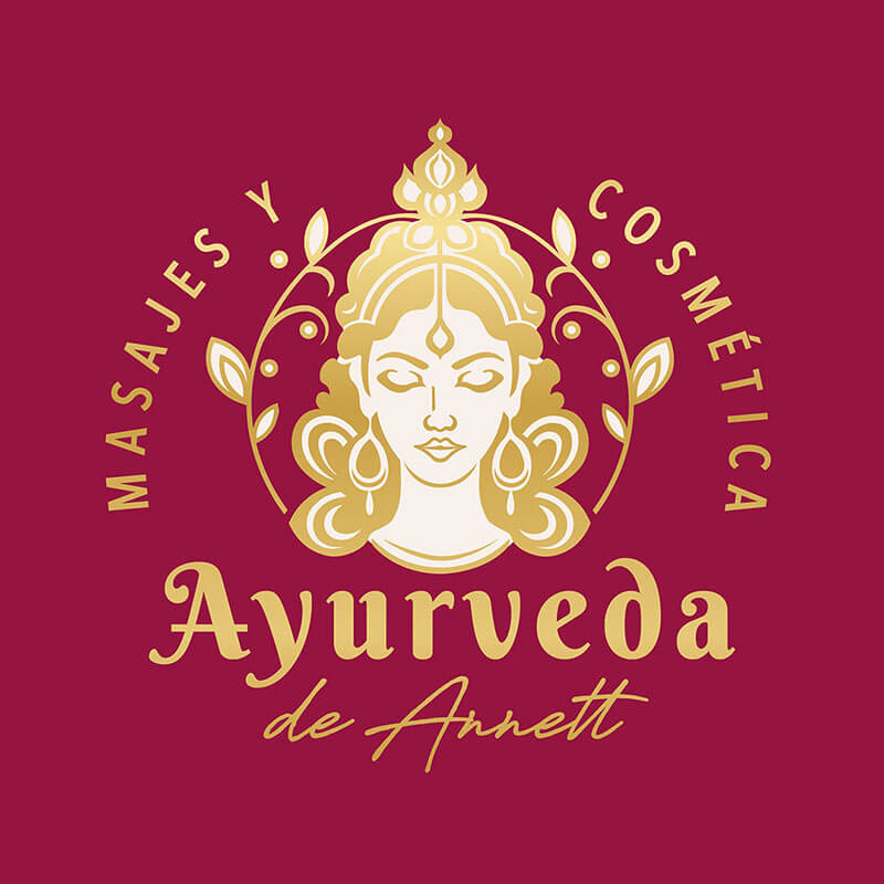 Logo für Ayurveda mit Annett mit einem indisch wirkendem entspannten Frauengesicht, Logotipo para Ayurveda con Annett con cara de mujer india relajada