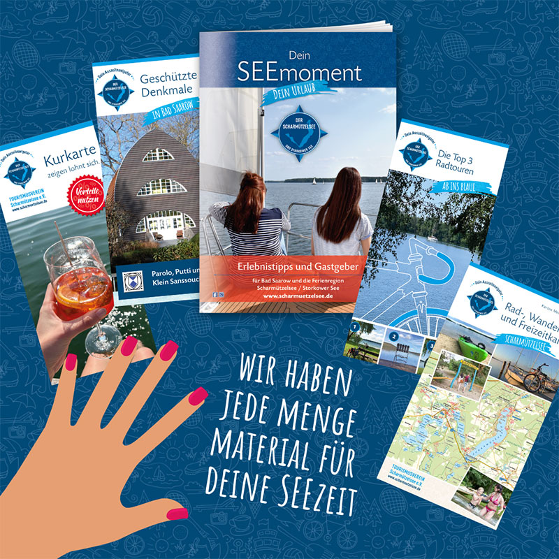 Covermotive von verschiedenen Werbemitteln für den Tourismusverein Scharmützelsee, diversos materiales publicitarios de la Asociación Turística de Scharmützelsee